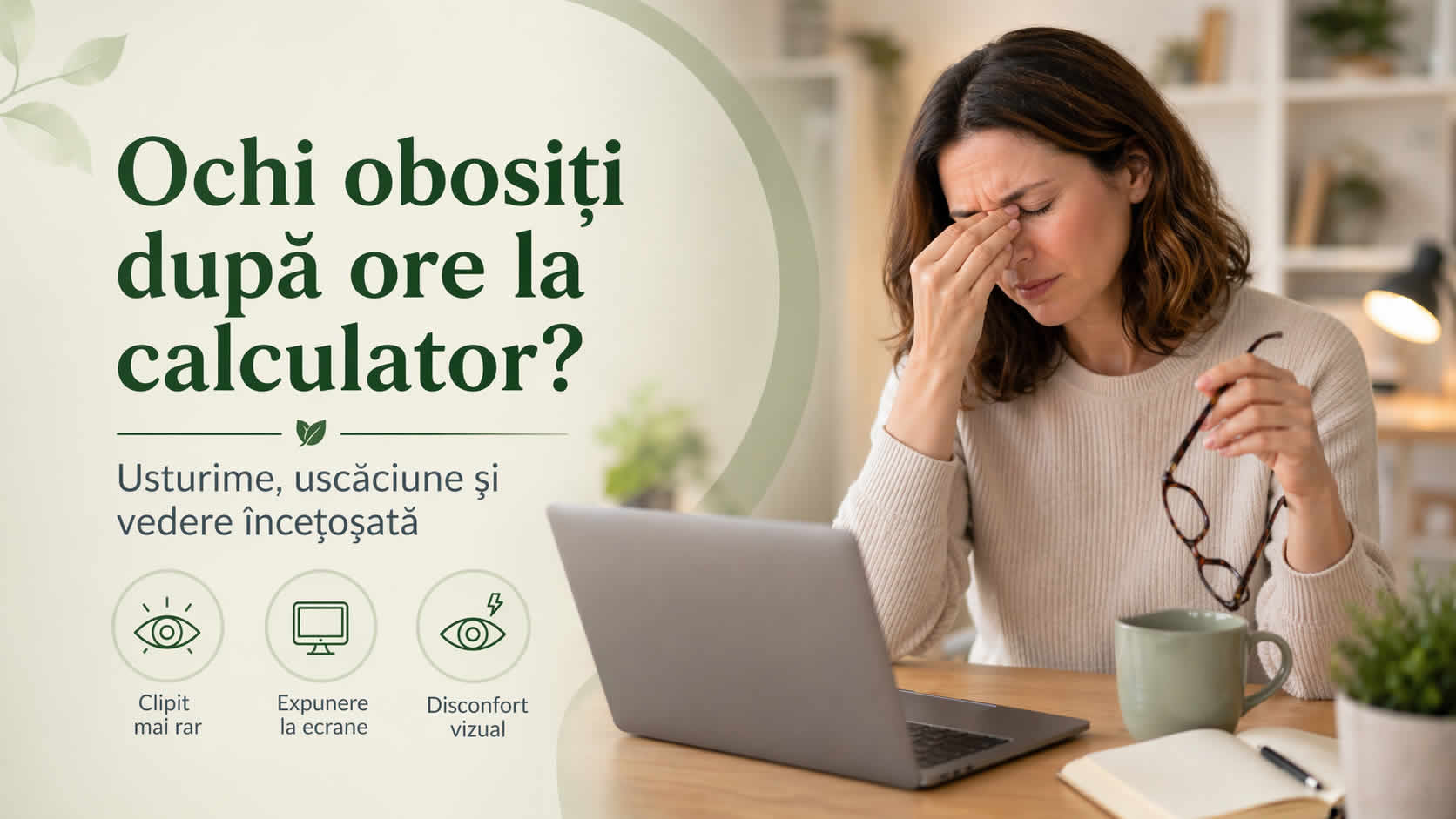 Ochi obosiți după ore la calculator – usturime, uscăciune și vedere încețoșată la lucru în fața laptopului
