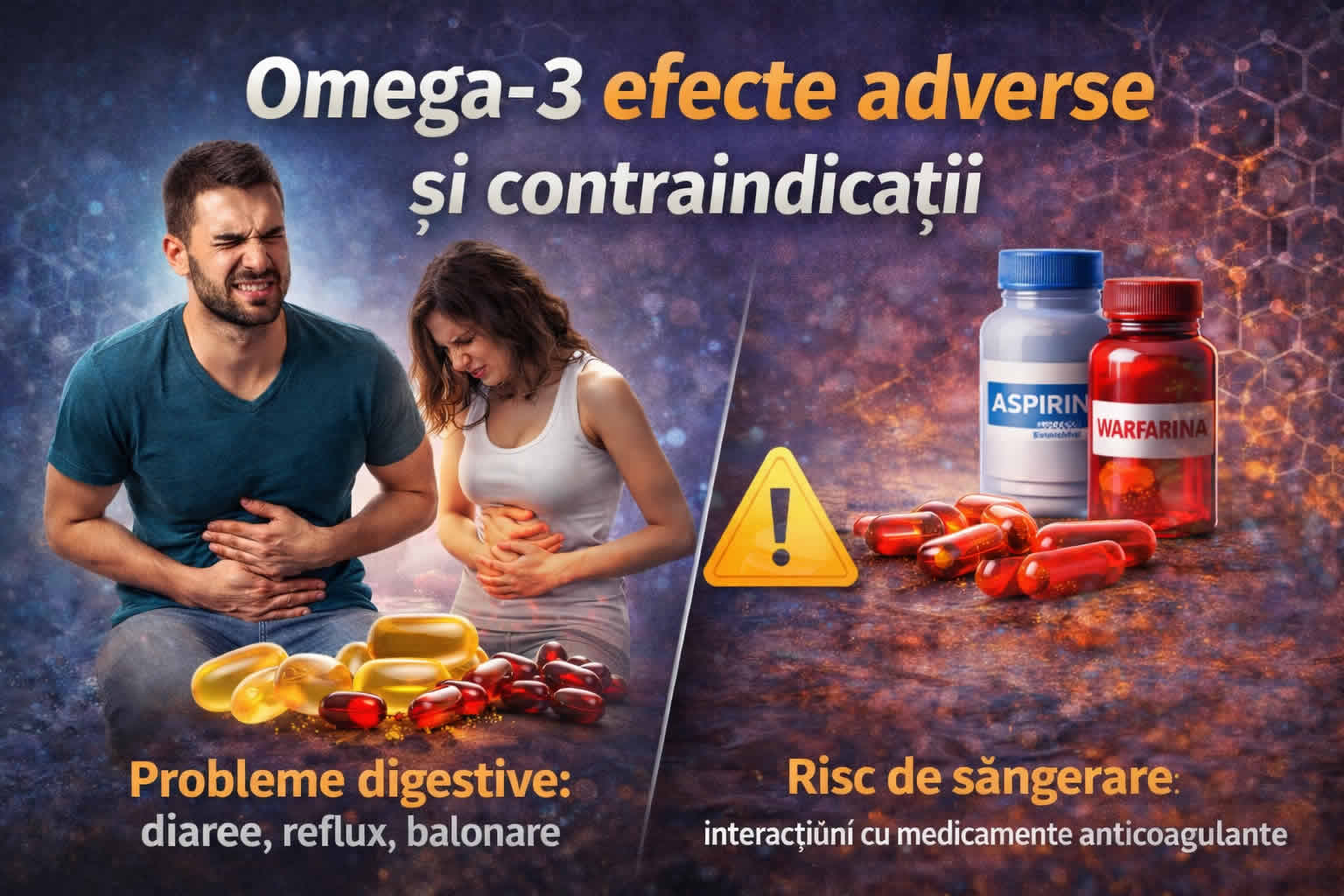 Omega-3 efecte adverse – probleme digestive precum diaree si reflux si risc de sangerare la suplimentele omega 3