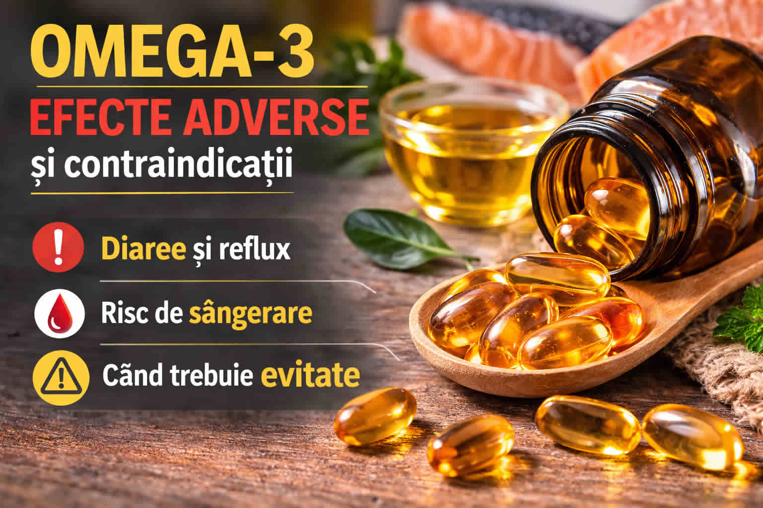Omega-3 efecte adverse si reactii secundare ale suplimentelor cu ulei de peste – diaree, reflux si risc de sangerare