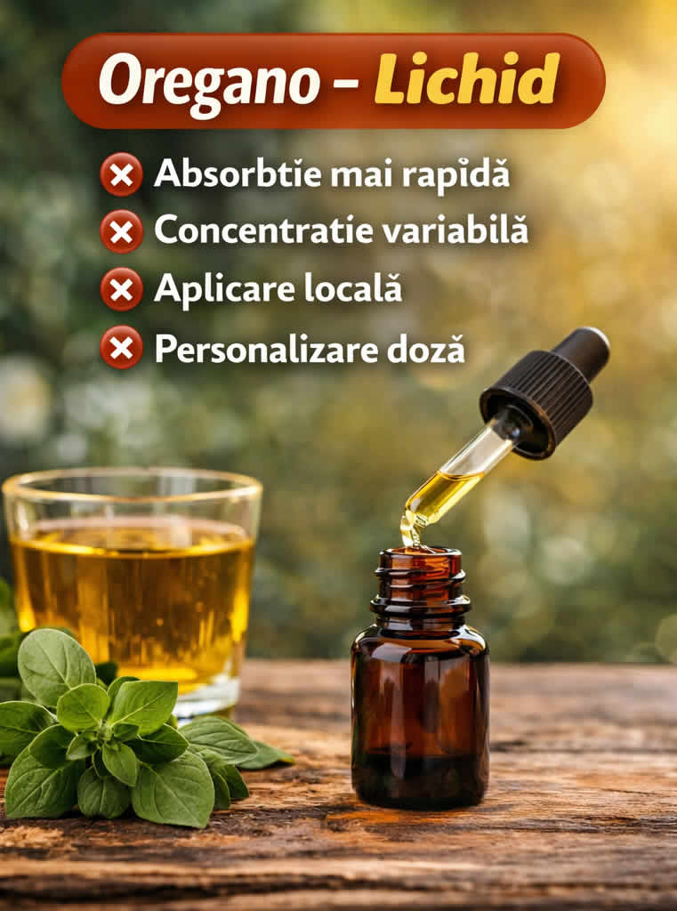 Comparație oregano capsule vs oregano lichid – avantaje, administrare și alegerea formei potrivite