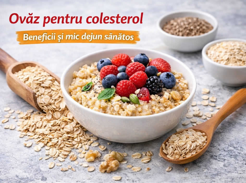 Ovăz pentru colesterol mărit – mic dejun sănătos cu fulgi de ovăz, fructe de pădure și nuci care ajută la scăderea colesterolului