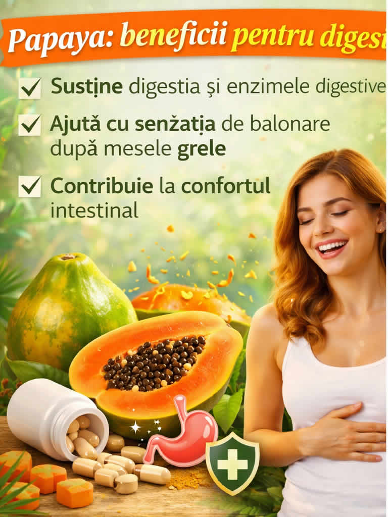 Papaya pentru digestie, balonare și confort intestinal cu enzime digestive naturale