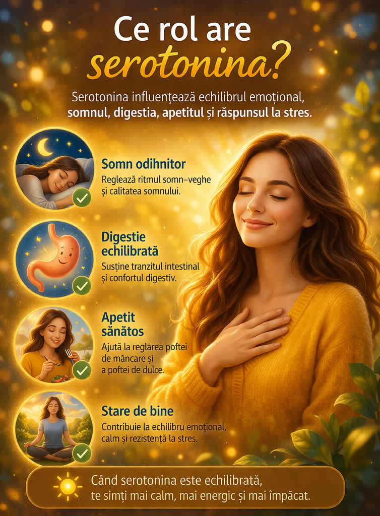 Rolul serotoninei în somn, digestie, stare de bine și echilibru emoțional natural