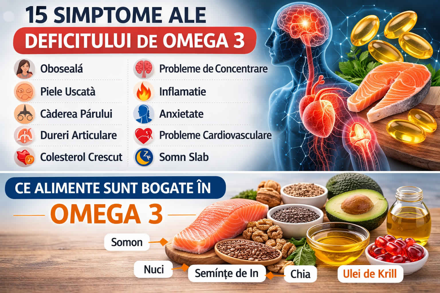 Simptome deficit Omega 3 oboseala piele uscata caderea parului dureri articulare probleme concentrare