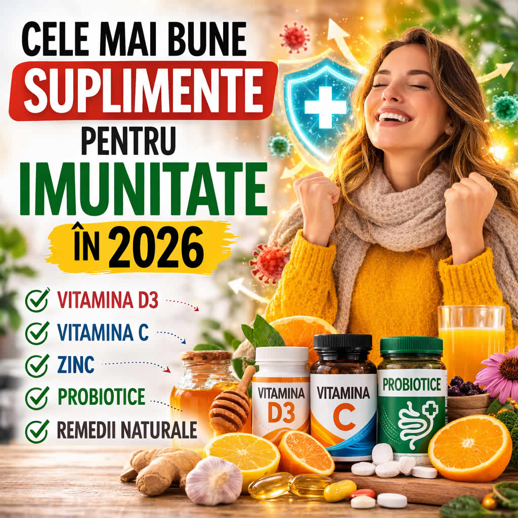 Suplimente pentru imunitate în 2026 cu vitamina D3, vitamina C, zinc și probiotice