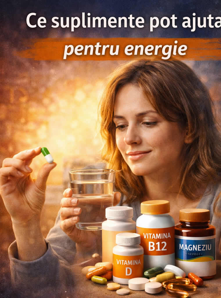 Suplimente utile pentru oboseală și refacere, precum magneziu, vitamina D și vitamina B12, într-un context de lipsă de energie