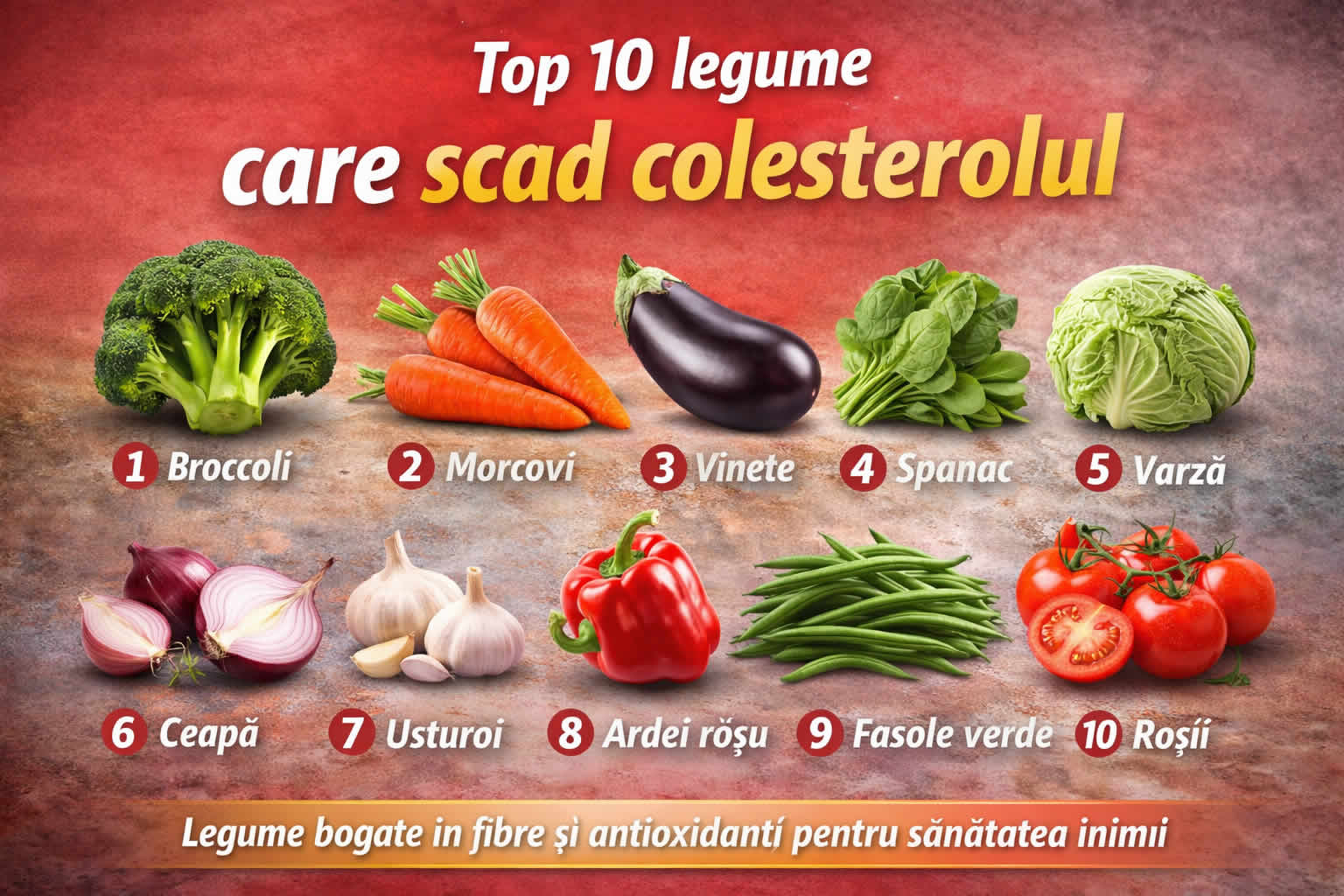Top 10 legume care scad colesterolul – broccoli morcovi vinete spanac varza usturoi rosii pentru sanatatea inimii