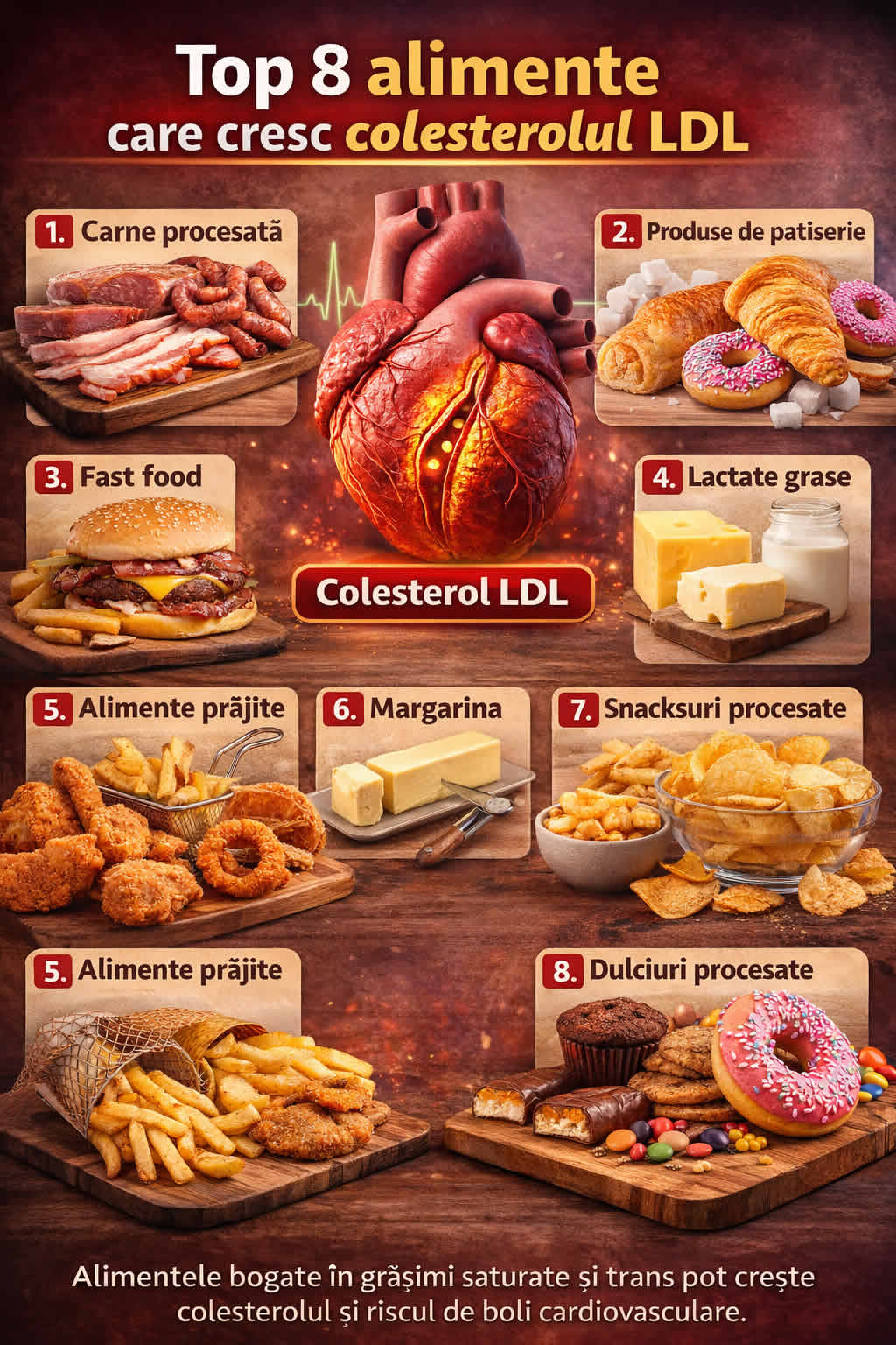 top alimente care cresc colesterolul ldl carne procesata fast food prajeli dulciuri margarina