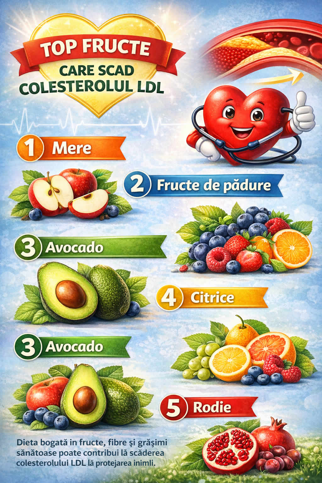 Top fructe care scad colesterolul LDL – mere, fructe de pădure, avocado, citrice și rodie pentru inimă sănătoasă