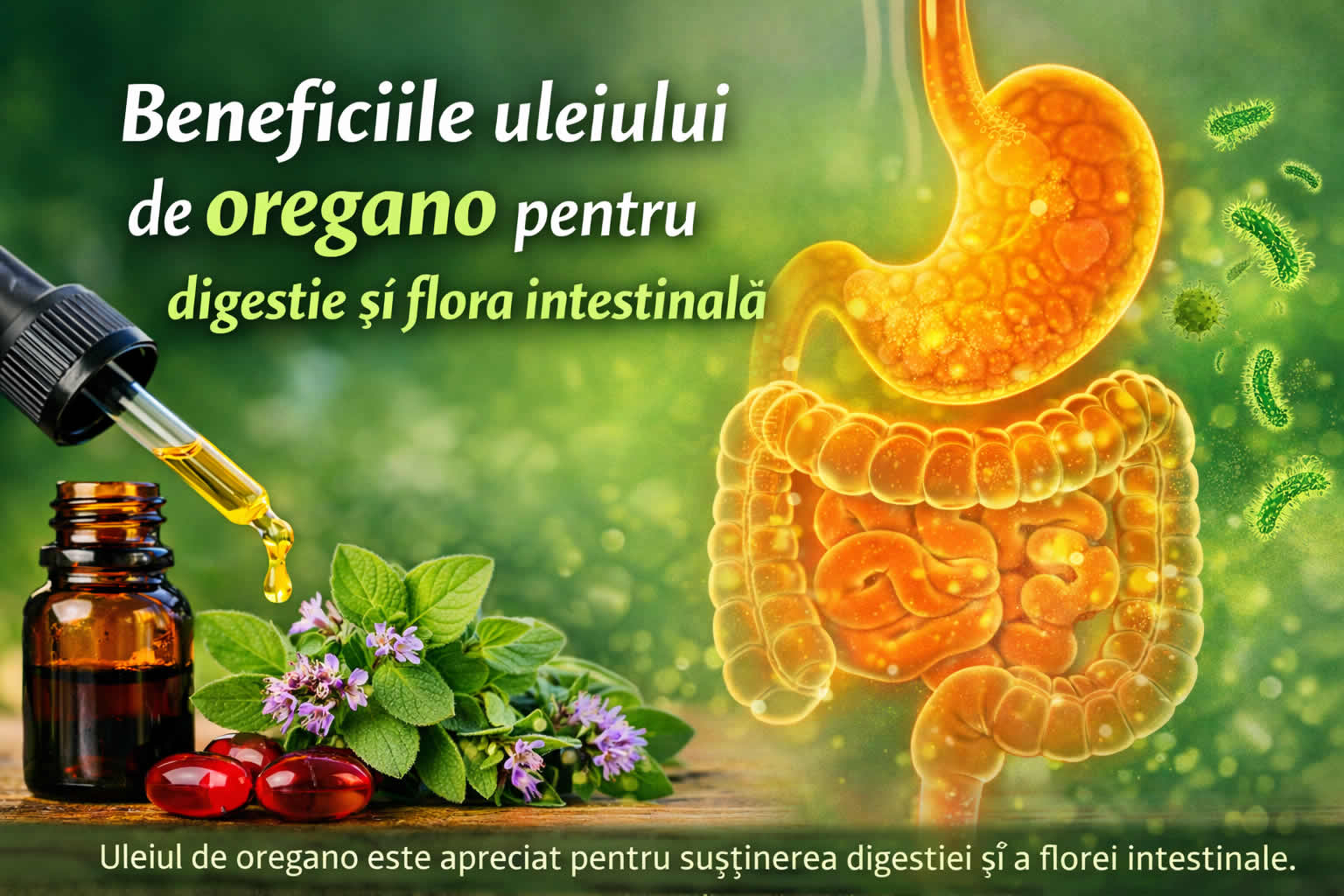 Ulei de oregano pentru digestie, echilibru intestinal si sustinerea florei intestinale