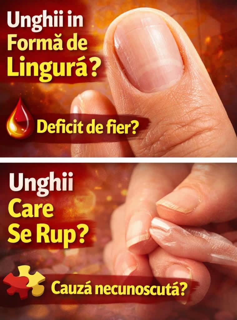 Prim-plan cu unghie în formă de lingură, imagine despre unghii fragile și posibil deficit de fier