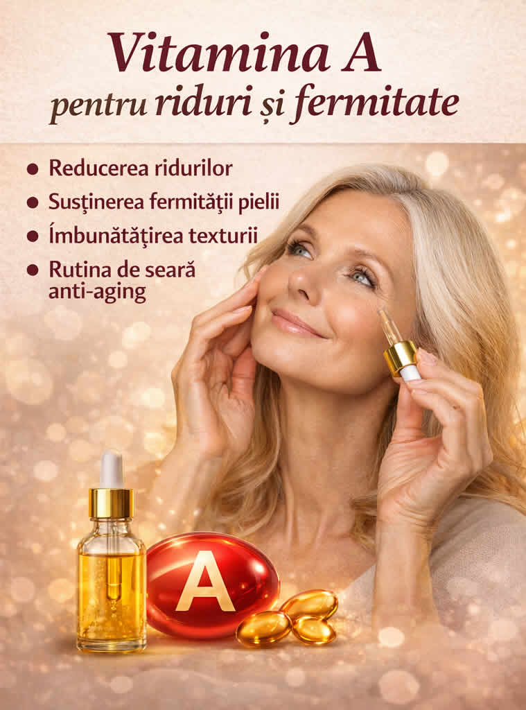 Vitamina A pentru ten matur, reducerea ridurilor, fermitate și îmbunătățirea texturii pielii