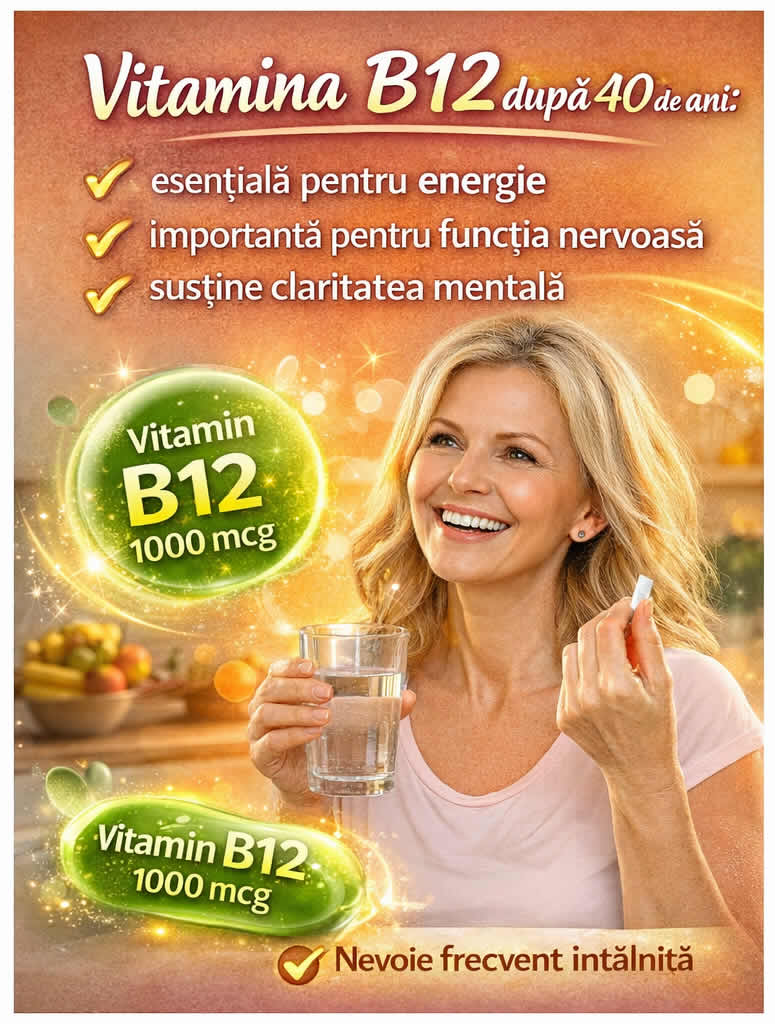 Vitamina B12 după 40 de ani pentru femei, importantă pentru energie, funcția nervoasă și claritatea mentală