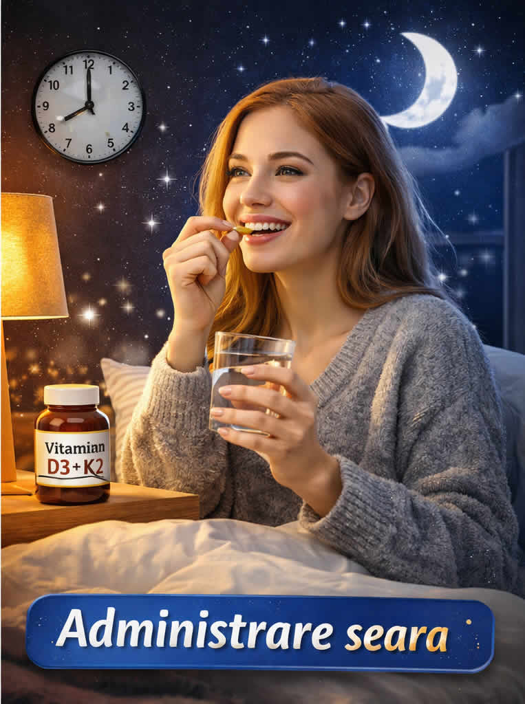 Vitamina D3 + K2 administrare seara după masă