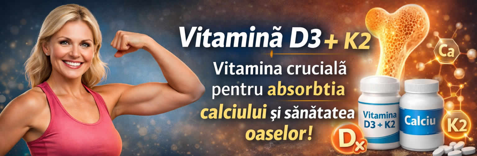 Vitamina D3 si K2 pentru oase puternice la femei adulte, sustinerea densitatii osoase si a mobilitatii