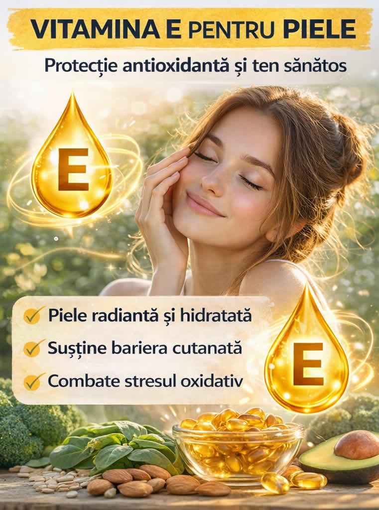 Vitamina E pentru piele, protecție antioxidantă, ten sănătos și barieră cutanată