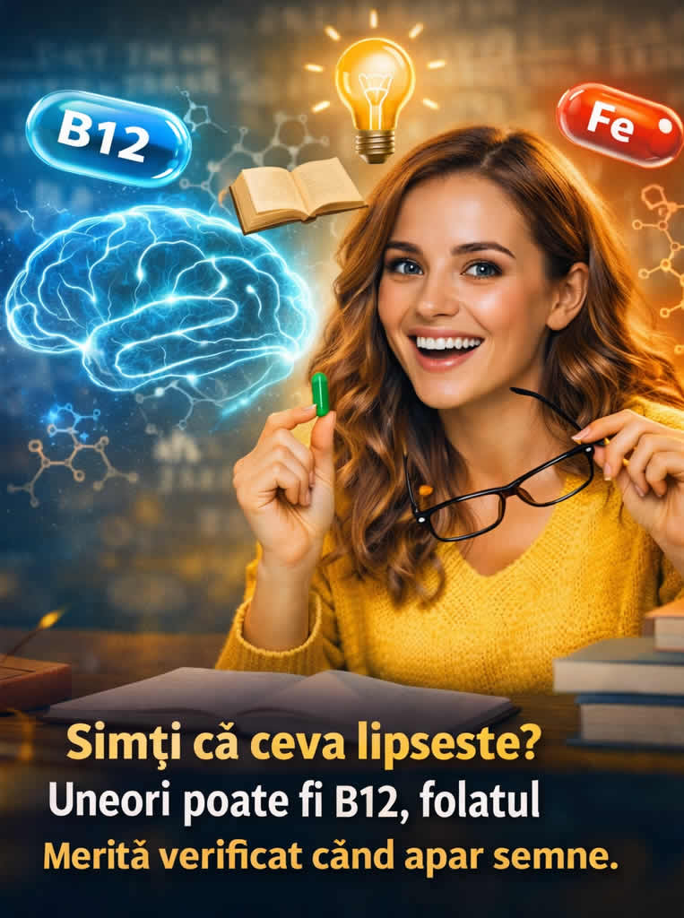 Capsule și elemente vizuale despre vitamine B pentru energie mentală, focus, memorie și susținerea concentrării în perioade de învățat intens