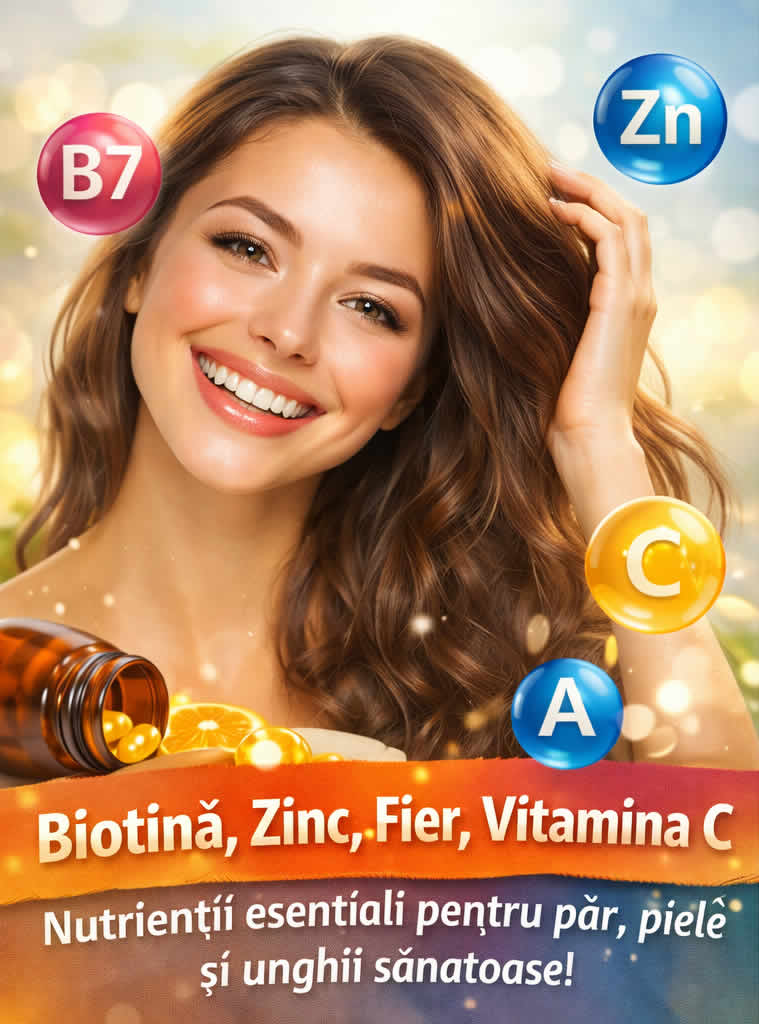 Vitamine pentru păr puternic, piele luminoasă și unghii rezistente cu biotină și zinc