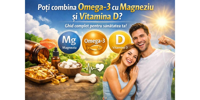 Poți combina Omega-3 cu magneziu și vitamina D – banner articol despre administrare, beneficii și combinații utile