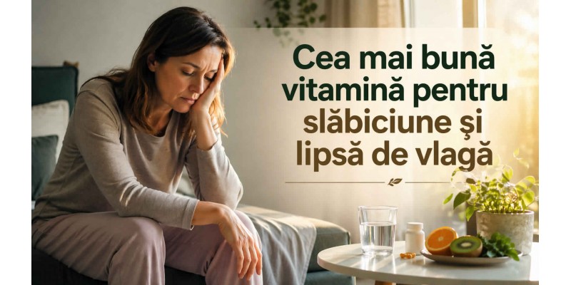 Femeie obosită și fără energie, așezată pe canapea, imagine pentru articol despre vitamina pentru slăbiciune și lipsă de vlagă
