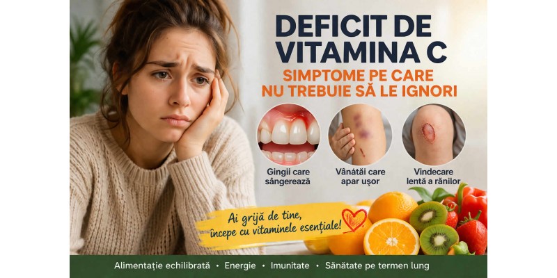 Deficit de vitamina C cu simptome precum gingii care sângerează, vânătăi ușoare și vindecare lentă
