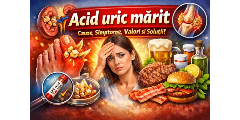 Acid uric mărit – cauze, simptome, valori și soluții