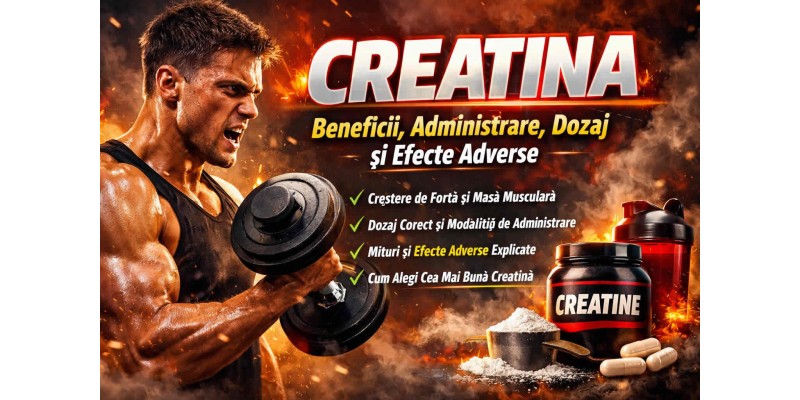 Creatina beneficii administrare dozaj și efecte adverse – banner articol suplimente sportive