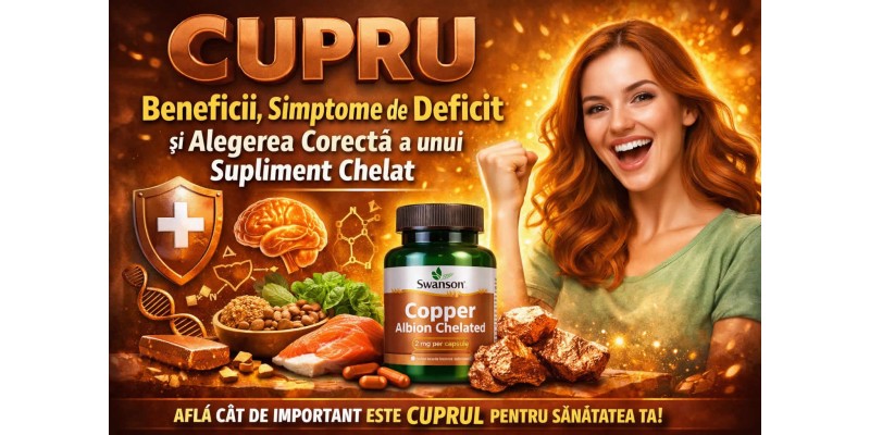 Cupru beneficii, deficit și dozare – supliment chelat Copper Albion Chelated 2 mg Swanson