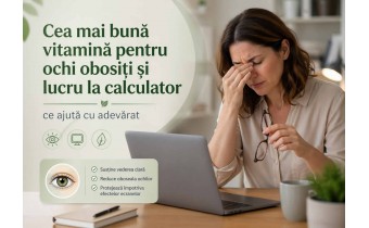 Cea mai bună vitamină pentru ochi obosiți și lucru la calculator – femeie cu ochi obosiți în fața laptopului