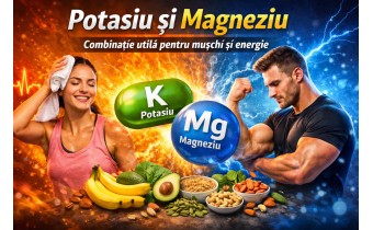 Potasiu si magneziu pentru muschi si energie banner cu sportivi si alimente bogate in minerale